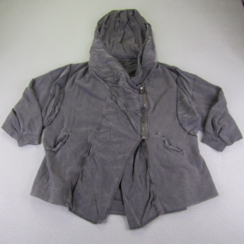 Free People Jacket Oversized Gray Asymmetrical Full Zip Up Hoodie Layered Cotton